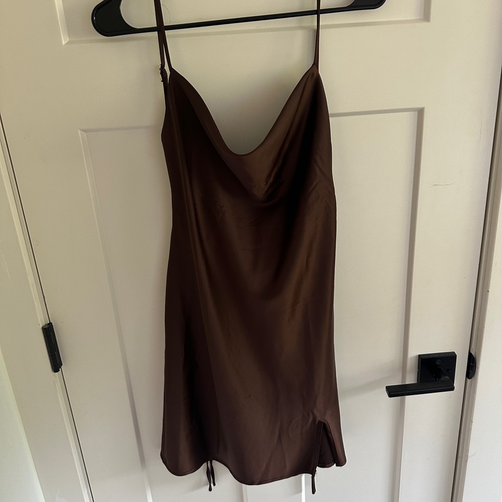 Brown Satin Slip Dress